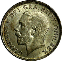 Great Britain George V Silver 1920 1 Shilling AU-UNC Toned KM# 816a