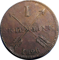 SWEDEN COPPER  Carl XIV Johan 1828  1 SKILLING Mintage:664,000  XF  KM#597 #2395