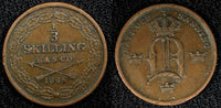 Sweden Oscar I Copper 1846 1/3 Skilling Mintage-78,768 KM# 657 (516)