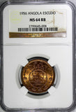 Angola Bronze 1956 1 Escudo NGC MS64 RB 26 mm NICE RED TONING KM# 76 (008)