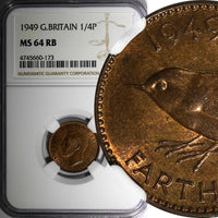 Great Britain George VI Bronze 1949 Farthing NGC MS64 RB 1st Date  KM# 867 (173)