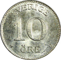 SWEDEN Gustaf V Silver 1942 G 10 Öre Last Year KM# 780 (22 132)