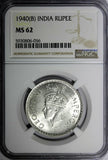 India-British George VI Silver 1940 (B) Rupee NGC MS62 Mint Luster KM# 556 (056)