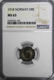 NORWAY Haakon VII Iron 1918 1 ORE NGC MS63 WWI Issue SCARCE HIGH GRADE KM# 367a