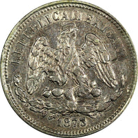 MEXICO Silver 1873 Go S 25 Centavos Guanajuato Mint-120,000 aUnc KM#406.5 (067)