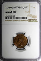 Great Britain George VI Bronze 1949 Farthing NGC MS64 RB 1st Date  KM# 867 (173)