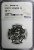 Gambia Copper-Nickel 1971 50 Bututs NGC MS67 TOP GRADED BY NGC KM# 12 (033)