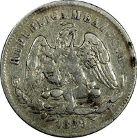 MEXICO Silver 1889 ZS Z 25 Centavos Zacatecas Mint-400,000 SCARCE KM#406.9 (114)