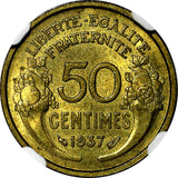 FRANCE Aluminum-Bronze 1937 50 Centimes NGC MS64 KM# 894.1 (062)