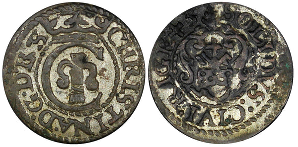 Riga.Livonia Christina of Sweden (1632-1654) Silver 1645 Solidus 0,57g.KM# 21(7)