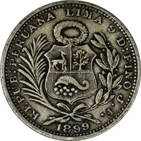 Peru Silver 1899 JF 1/5 Sol "LIBERTAD" KM# 205.2 (19 397)