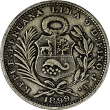 Peru Silver 1899 JF 1/5 Sol "LIBERTAD" KM# 205.2 (19 397)