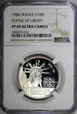 France Silver 1986 100 Francs STATUE OF LIBERTY NGC PF69 ULTRA CAMEO KM# 960(4)