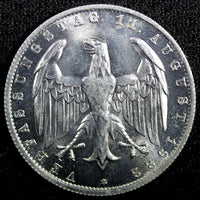 Germany Weimar Republic 1922 A 3 Mark LEGEND AROUND EAGLE GEM BU KM#29  (23 616)