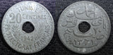 TUNISIA  Zinc 1942 20 Centimes WWII Issue aUNC TONED KM# 268 (23 012)