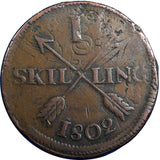Sweden Copper 1802 1 Skilling Overstruck on 2 Ore S.M.(1743-1768) Brown KM#566