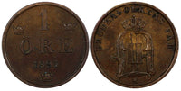 SWEDEN Oscar II Bronze 1893 1 ORE KEY DATE Ch.AU KM# 750 (20 865)