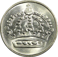Sweden Gustaf VI Silver 1957 TS 25 Öre GEM BU COIN KM# 824 (22 020)
