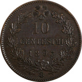 Italy Umberto I Copper 1893 B/I 10 Centesimi Heaton's Mint,Birmingham KM#27.1(6)