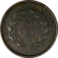 Straits Settlements Victoria Copper 1845 1/2 Cent Calcutta ,India KM# 2 (304)