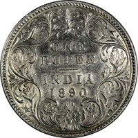 India-British Victoria Silver 1890 (B) Rupee Bombay Mint aUNC KM# 492 (18 244)