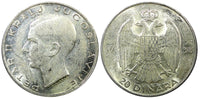 Yugoslavia Petar II Silver 1938 20 Dinara 1 Year Type KM# 23 (344)