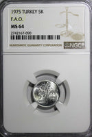 Turkey Aluminum 1975 5 Kurus FAO NGC MS64 TOP GRADED BY NGC KM# 906