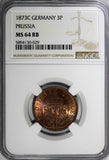 Germany PRUSSIA Wilhelm I 1873 C 3 Pfennig NGC MS64 RB HIGH GRADE KM# 482 (029)