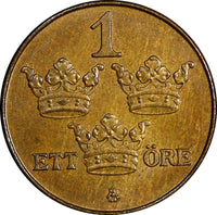 SWEDEN Gustaf V Bronze 1921 1 Öre BU Condition KM# 777.2 (21 920)