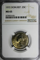 DOMINICAN REPUBLIC 1972 25 Centavos NGC MS65 Mintage-800,000 KM# 20a.1