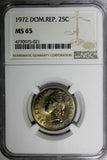 DOMINICAN REPUBLIC 1972 25 Centavos NGC MS65 Mintage-800,000 KM# 20a.1