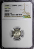 German States PRUSSIA Silver 1868 A 1/2 Neu-Groschen NGC MS66+ TOP GRADED KM#484