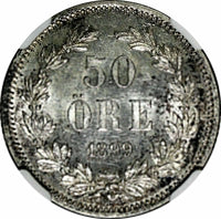 SWEDEN Oscar II Silver 1899 EB 50 Ore NGC MS63 GEM COIN BETTER DATE KM# 740(023)