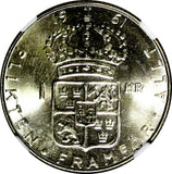 Sweden Gustaf VI Silver 1961 TS 1 Krona NGC MS63 GEM BU KM# 826