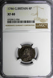 Great Britain George II Silver 1746 4 Pence Maundy NGC XF40 KM# 570 (056)