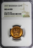 Rhodesia Bronze 1977 1 Cent NGC MS64 RB NICE RED TONING KM# 10 (009)