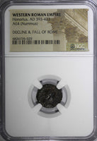 WESTERN ROMAN Honorius AD 393-423 AE4 Nummus /Rev.Three emperors NGC (029)