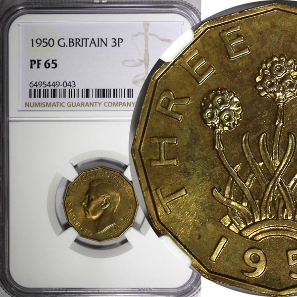 Great Britain George VI PROOF Nickel-Brass 1950 3 Pence NGC PF65 KM# 873 (43)