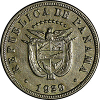 Panama Copper-nickel 1929 5 Centesimos Mintage-500,000 XF KM# 9 (17 661)