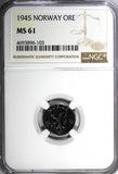 Norway WWII German Occupation Iron 1945 1 Ore NGC MS61 RARE DATE KM# 387 (103)