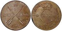 Sweden Carl XIV Johan Copper 1821 1/4 Skilling UNC KM# 595 (21 406)