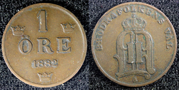 Sweden Oscar II Bronze 1882 1 Öre  Large letters KM# 750  (23 163)