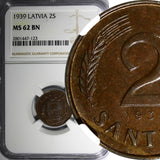 Latvia Bronze 1939 2 Santimi NGC MS62 BN 1 YEAR TYPE KM# 11.2 (123)