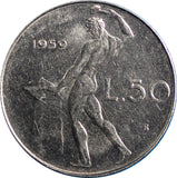 Italy 1959 R 50 Lire Choice XF SCARCE DATE 24.8mm KM# 95.1