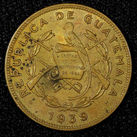 GUATEMALA Brass 1939 1 Centavo Royal British Mint aUNC KM# 249 (22 800)