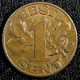 ESTONIA Bronze 1929 1 Sent UNC RED-BROWN KM# 10 (23 944)