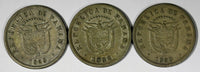 Panama LOT OF 3 COINS Copper-Nickel 1929,1932 5 Centesimos KM# 9 (17 927)