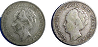 Netherlands Wilhelmina I Silver LOT OF 2 COINS 1923 1 Gulden 28mm KM# 161.1