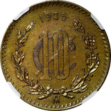 Mexico Bronze 1935 10 Centavos NGC AU DETAILS TONING 30.5mm KM# 430 (006)