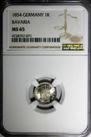 Germany BAVARIA Ludwig I Silver 1854 1 Kreuzer NGC MS65 Mint Luster KM#799 (071)